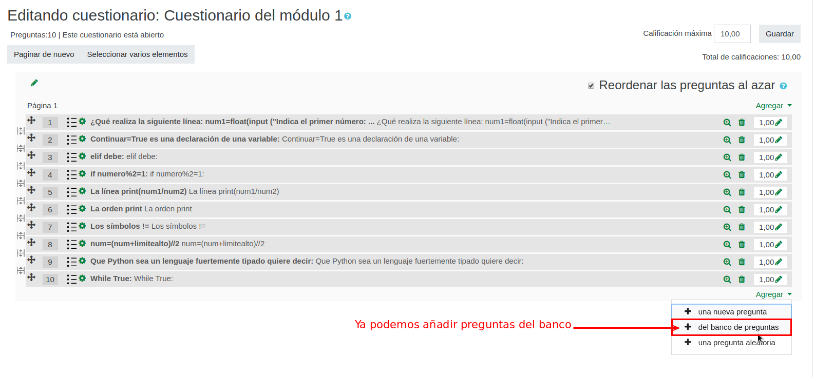 Añado preguntas al cuestionario
