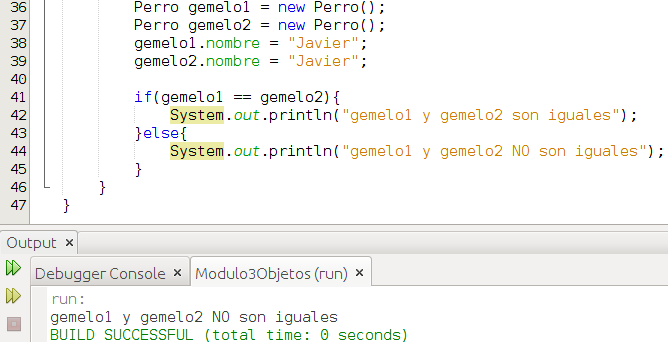 Ejemplo de código con ejemplo de objetos y comparaciones Ejemplo de código con ejemplo de objetos y comparaciones