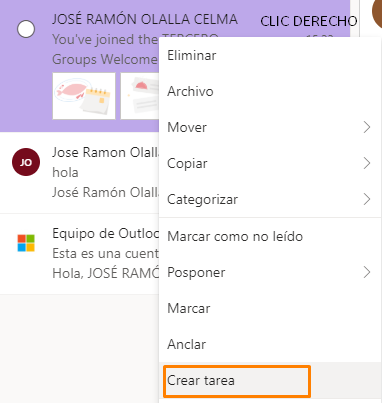 Crear tarea en hotmail