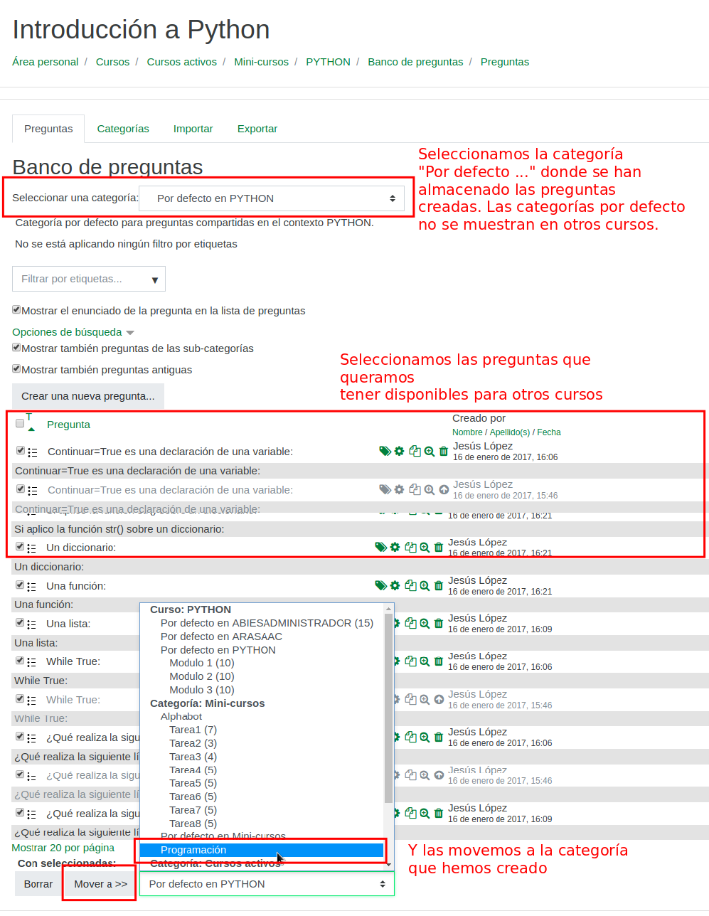 Añadimos preguntas a la categoría II