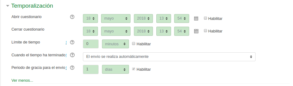Captura de pantalla. Temporalización