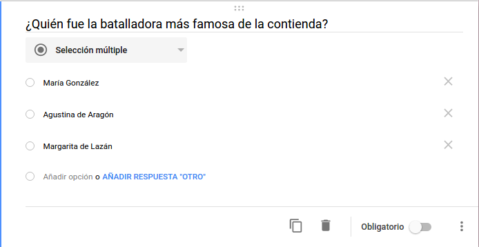 Pregunta de selección múltiple en Formularios de Google