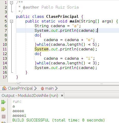 Código con ejemplo de bucle ´do while