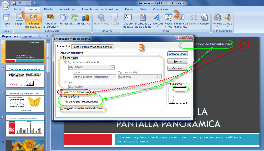Insertar número y pie de página PowerPoint Insertar pie de página y número a presentaciones