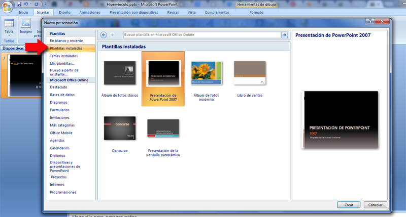 Enlace a un documento nuevo Powerpoint