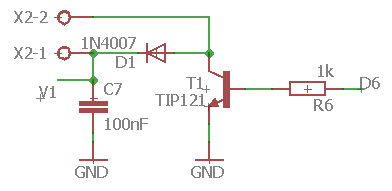 Esquema del transistor en EDUBASICA, en nuestro caso real R6 es 10k